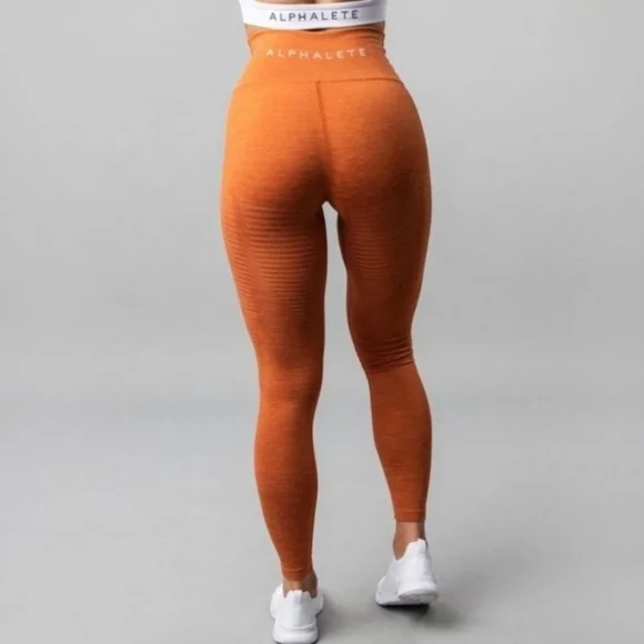 Alphalete Halo Burnt Orange Autumn High Rise Seamless Tight Leggings - Picture 2 of 8